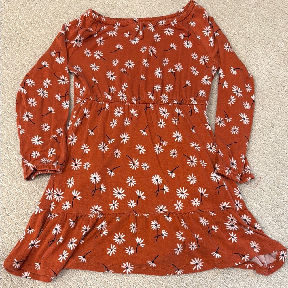 Charming Floral Kids Dress in Rust